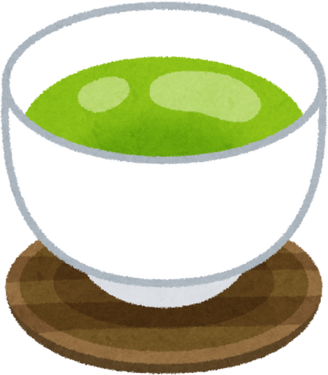 Illustration of a Cup of Green Tea on a Wooden Saucer